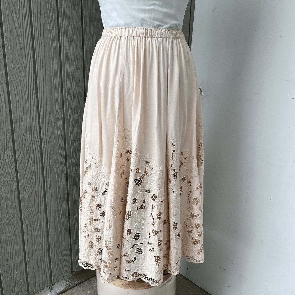 VTG Surya 2pc Lace Set M Boho Bridal Crop Top & Midi Skirt Embroidered - Picture 5 of 11